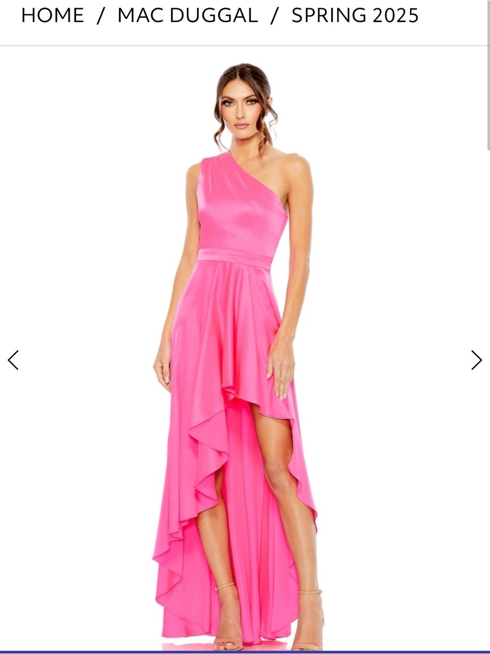 Mac Duggal One-Shoulder Hot Pink High-Low Ruffled Gown